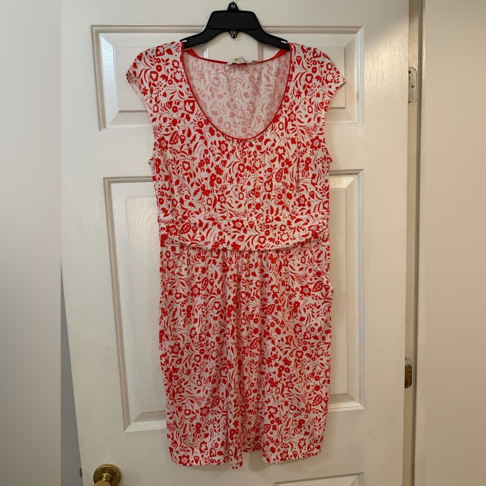 Boden Margot Jersey Dress Red & White US Sz 16 R Modal Cotton Pockets Cap Sleeve - Picture 2 of 4